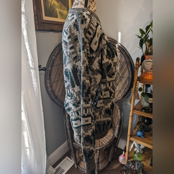 1990s Vintage Unisex Grey Green Geometric Sweater Size Medium - Picture 4 of 7